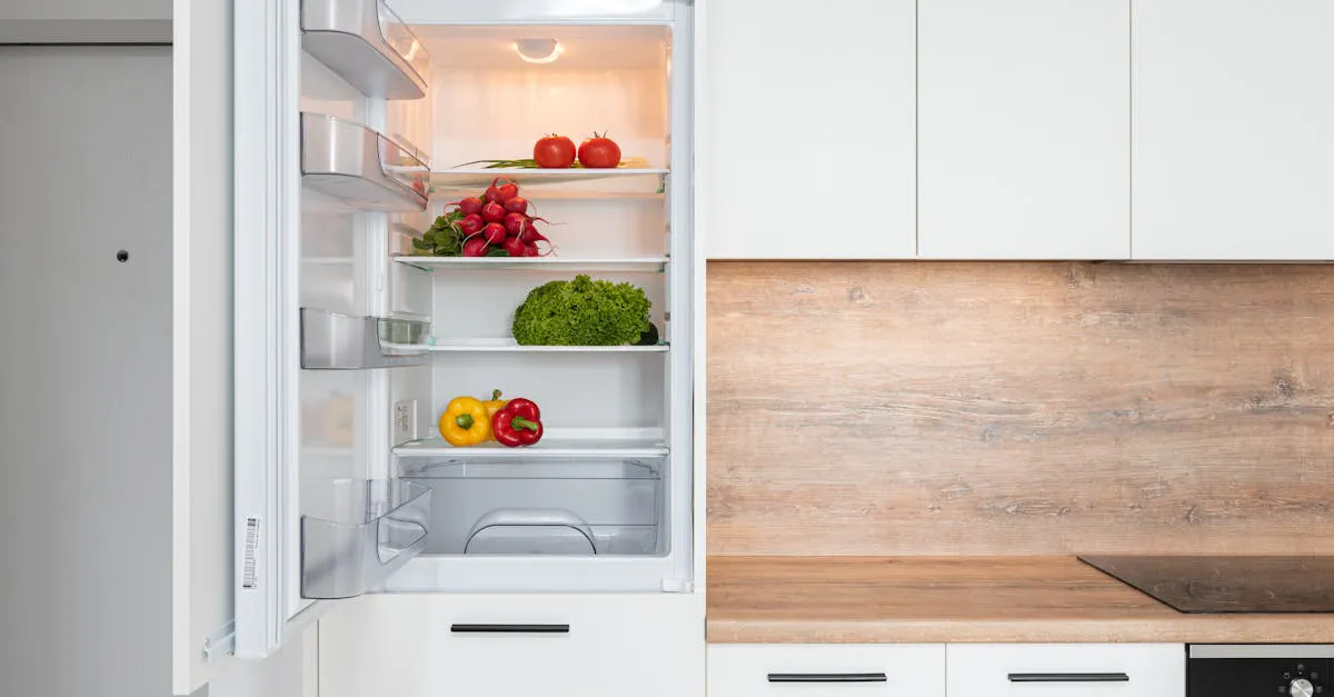 An open refrigerator stocked with fresh vegetables